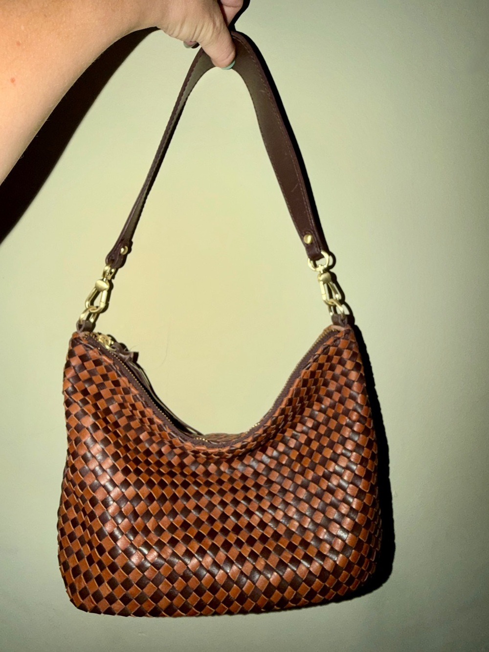Woven Leather Shoulder Bag in Brown